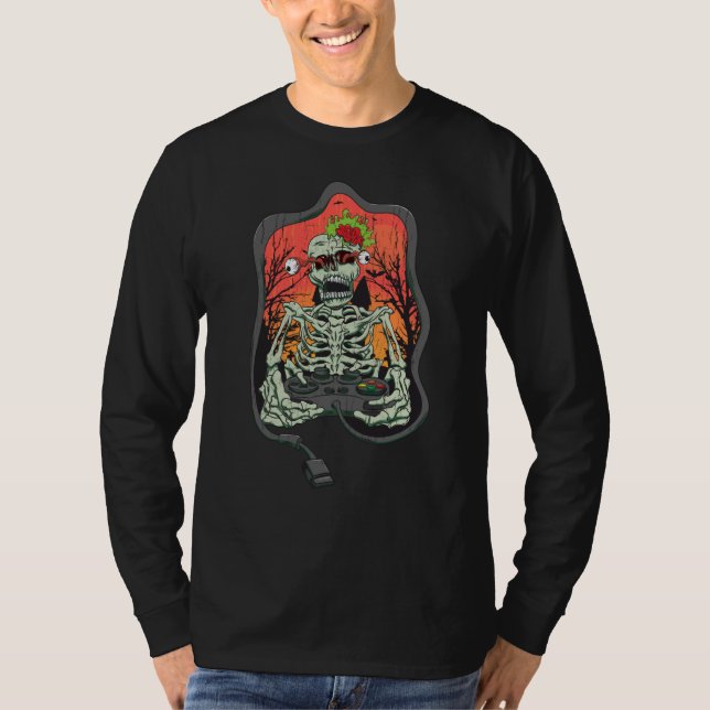 Skeleton Gamer Distress Women Scary Halloween Part T-Shirt (Vorderseite)
