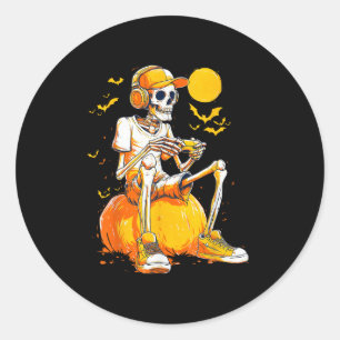 Skeleton Gamer Funny Video Gaming Halloween Boys m Runder Aufkleber