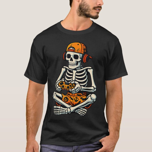 Skeleton Gamer Headphone T-Shirt (Vorderseite)