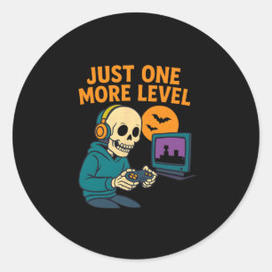 Skeleton Gamer – Noch eine Ebene  Runder Aufkleber