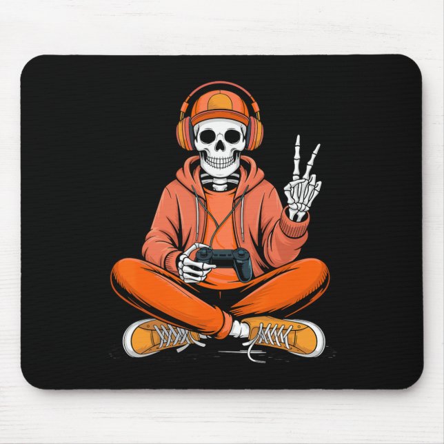 Skeleton Gamer Video Gaming Halloween Boys Men Kid Mousepad (Vorne)