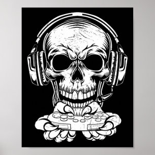 Skeleton Gaming Spooky Cloud Video Game Fan Poster