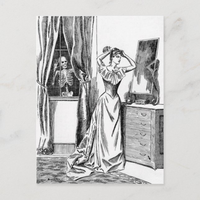 Skeleton Ghoul Monster Viktorianische Frau Postkarte (Vorderseite)