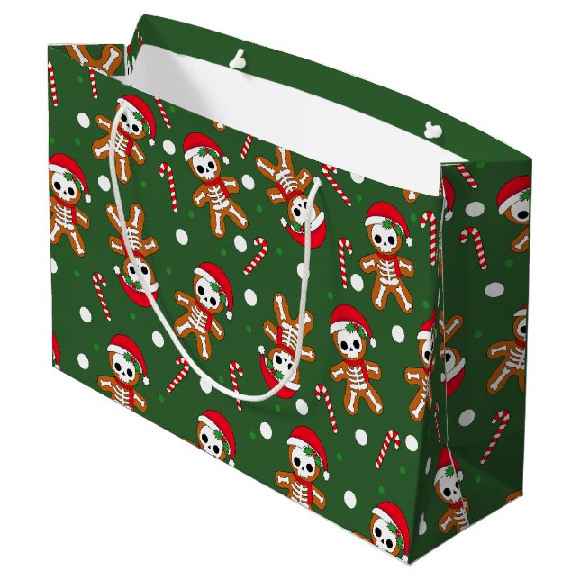Skeleton Gingerbread Man Green Große Geschenktüte (Rückseite Schrägansicht)