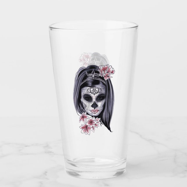Skeleton Girl Punk Rock Drink Glass Tumbler (Vorderseite)
