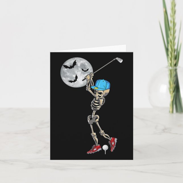 Skeleton Golfspielen Glücklicher Halloween-Tag Karte (Vorderseite)