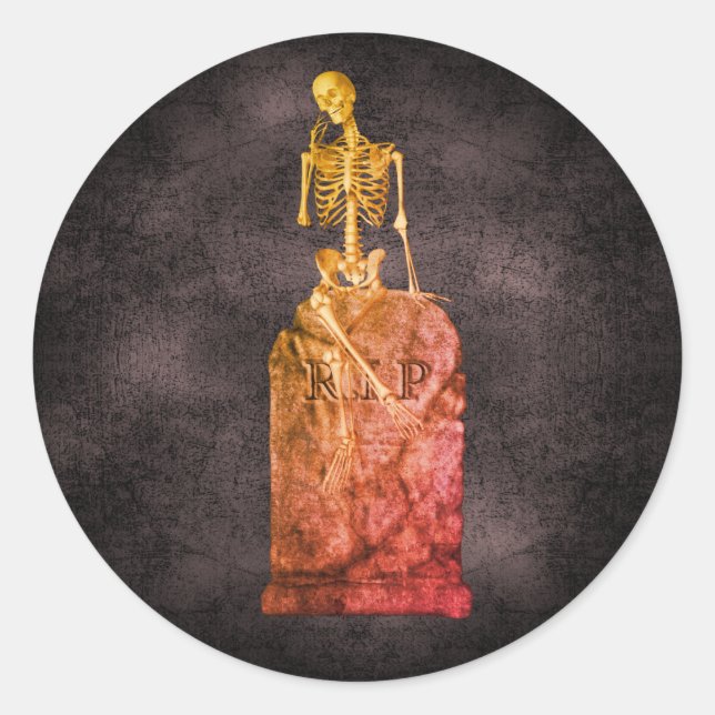 Skeleton Grabstein Halloween Funny Runder Aufkleber (Vorderseite)
