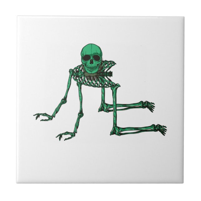 Skeleton gruseliges Yoga-Schädel-Tanzen Fliese (Vorderseite)