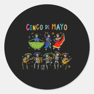 Skeleton Guitar Fiesta Cinco De Mayo Mexican Funny Runder Aufkleber