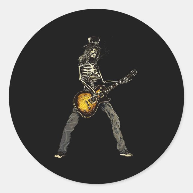 Skeleton Guitar Typ Spooky Happy Halloween Rock Ba Runder Aufkleber (Vorderseite)