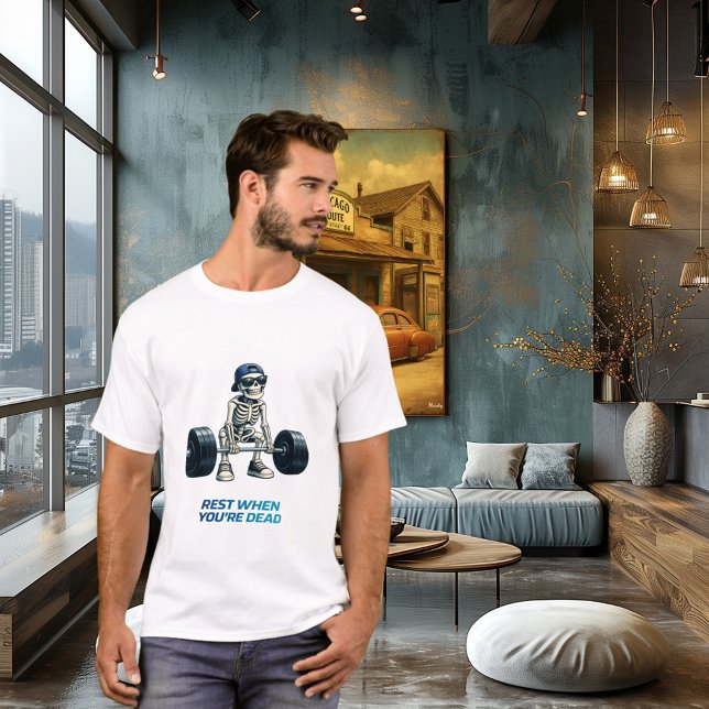 Skeleton Gym Workout Funny Fitness Design T-Shirt (Von Creator hochgeladen)