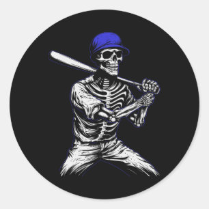 Skeleton Halloween Baseball Player Runder Aufkleber