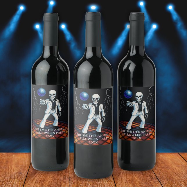 Skeleton Halloween Disco Party Vielen Dank Weinetikett (Skeleton Halloween Disco Party Thank You Wine Label)
