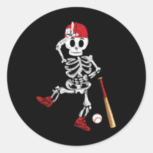 Skeleton Halloween Funny Skelett Baseball spielen Runder Aufkleber