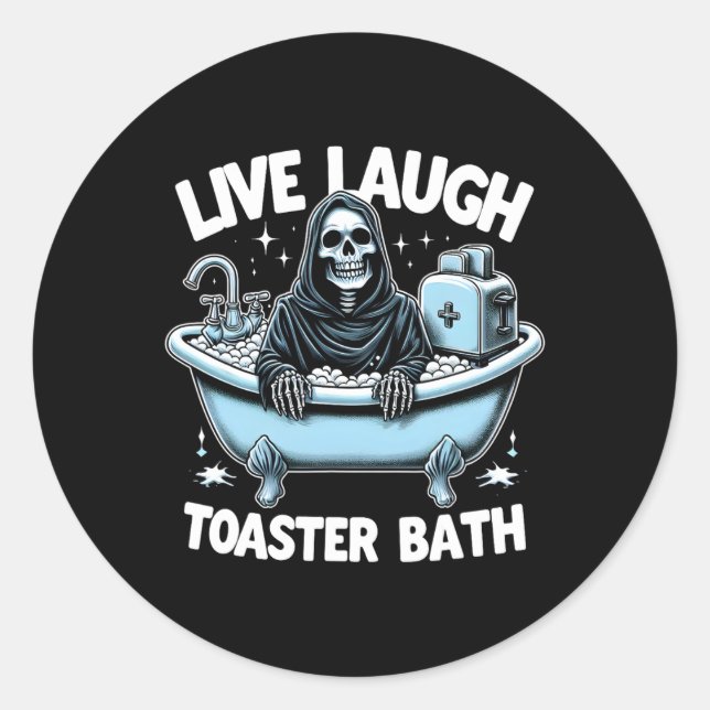 Skeleton Halloween Live-Lagh Toaster Bath Design Runder Aufkleber (Vorderseite)
