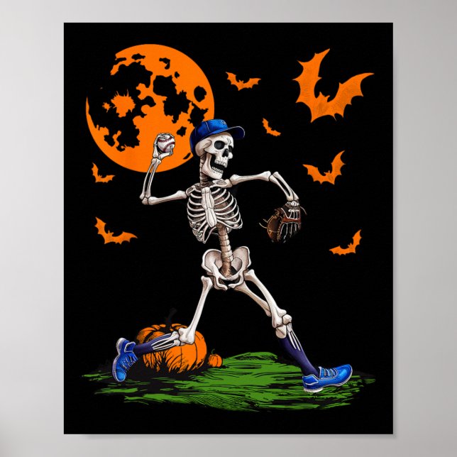Skeleton Halloween Men Boys Baseball Spooky Saison Poster (Vorne)