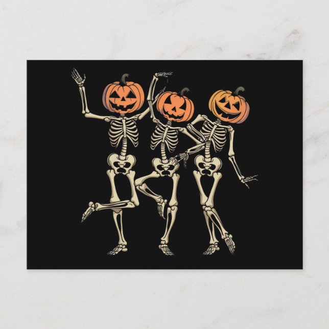 Skeleton Halloween Pumpkin Fall Spooky Jahreszeit Postkarte (Vorderseite)