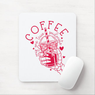 Skeleton Hand Coffee Red Hearts Gothic Mousepad
