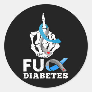 Skeleton Hand Fck Diabetes Blue Ribbon Awareness m Runder Aufkleber