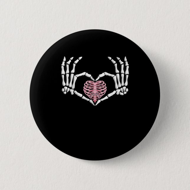 Skeleton Hand Heart Funny Halloween Frauen Männer Button (Vorderseite)