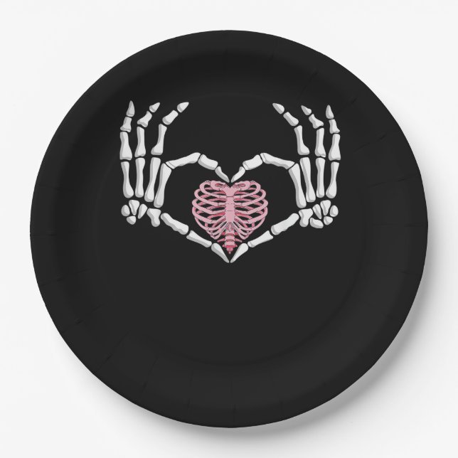 Skeleton Hand Heart Funny Halloween Frauen Männer Pappteller (Vorderseite)