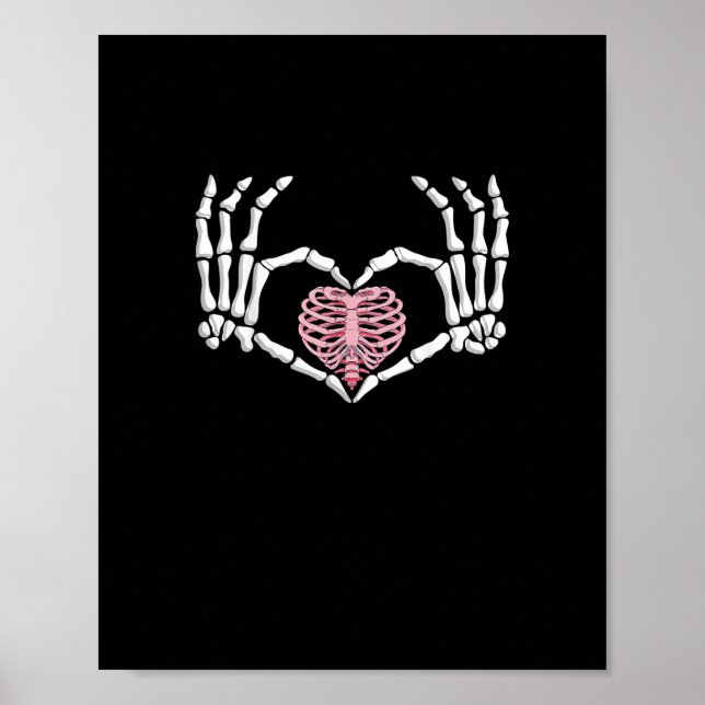 Skeleton Hand Heart Funny Halloween Frauen Männer Poster (Vorne)