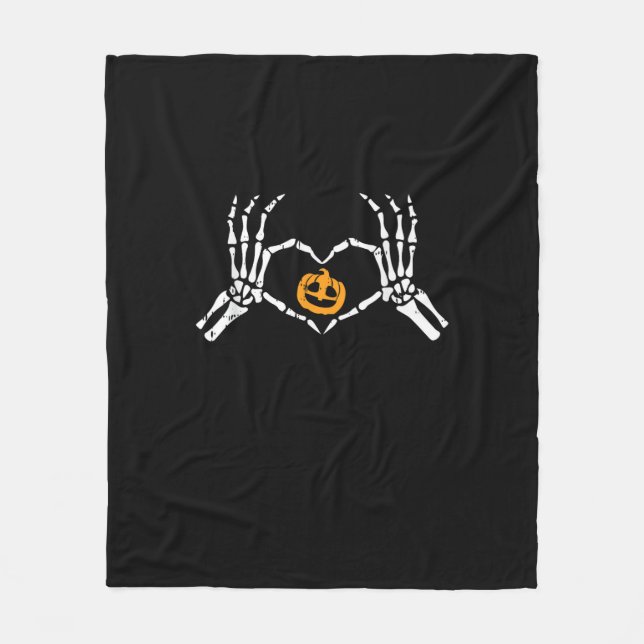 Skeleton Hand Heart Halloween Kostüm Pumpkin Fleecedecke (Vorderseite)