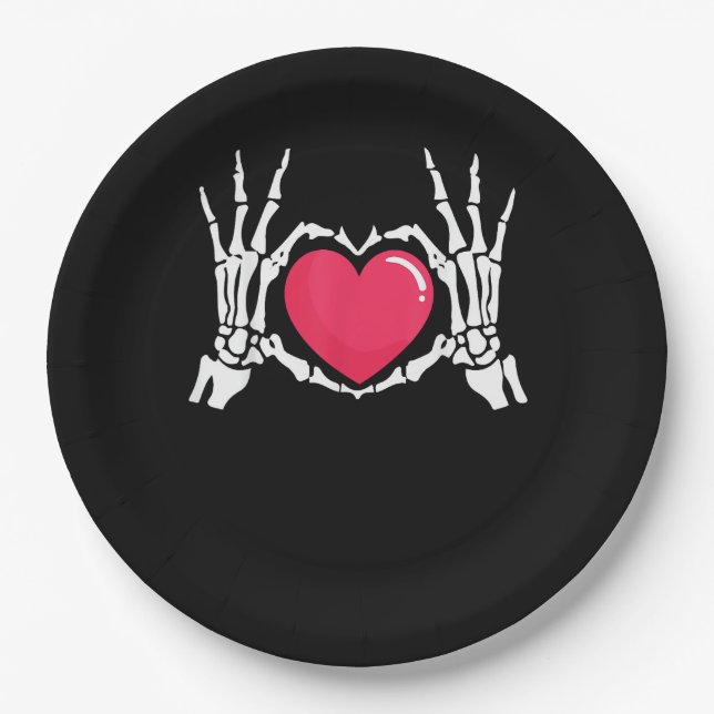 Skeleton Hand Heart Halloween Pappteller (Vorderseite)