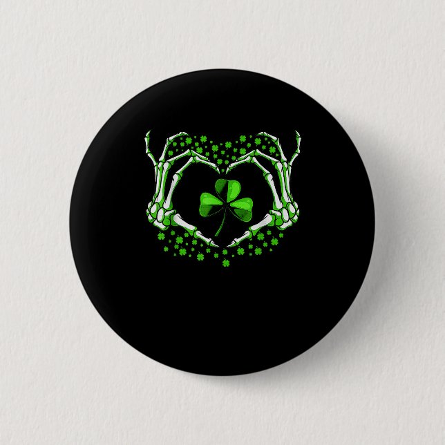 Skeleton Hand Heart Kleeblatt St Patricks Day Padd Button (Vorderseite)