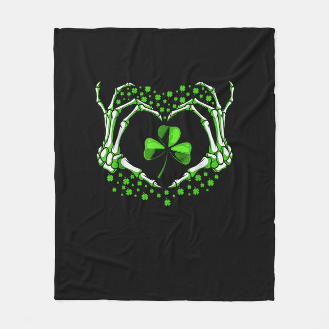 Skeleton Hand Heart Kleeblatt St Patricks Day Padd Fleecedecke (Vorderseite)