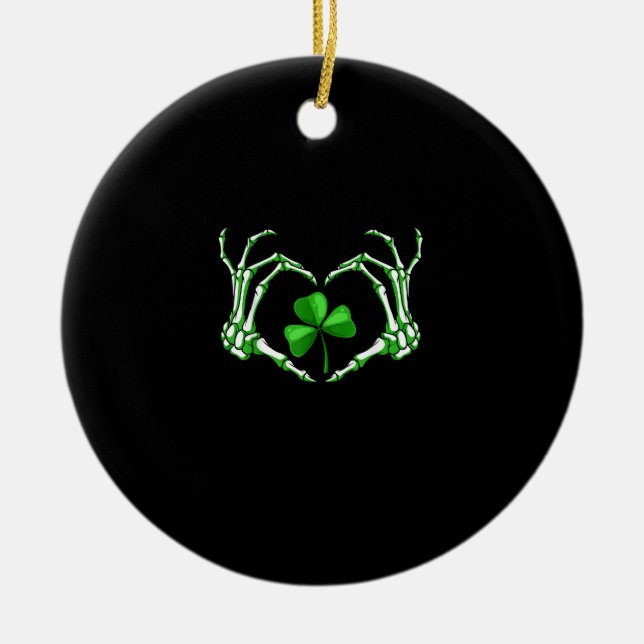Skeleton Hand Heart Kleeblatt St Patricks Day Padd Keramik Ornament (Vorne)