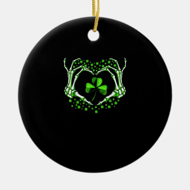 Skeleton Hand Heart Kleeblatt St Patricks Day Padd Keramik Ornament (Vorne)