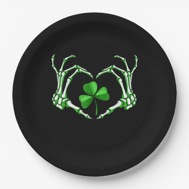 Skeleton Hand Heart Kleeblatt St Patricks Day Padd Pappteller (Vorderseite)