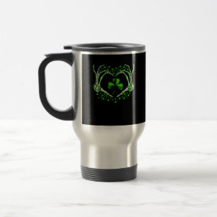 Skeleton Hand Heart Kleeblatt St Patricks Day Padd Reisebecher