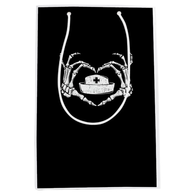 Skeleton Hand Heart Lazy Halloween Kostüm Funny N Mittlere Geschenktüte (Vorderseite)
