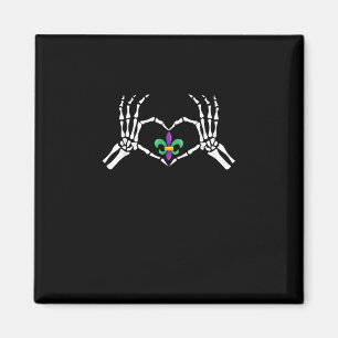 Skeleton Hand Heart Mardi Gras Magnet