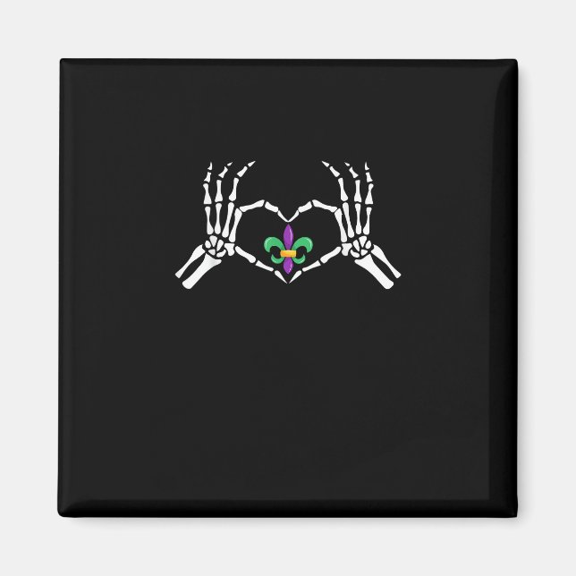 Skeleton Hand Heart Mardi Gras Magnet (Vorne)