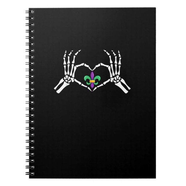 Skeleton Hand Heart Mardi Gras Notizblock (Vorderseite)