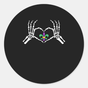 Skeleton Hand Heart Mardi Gras Runder Aufkleber