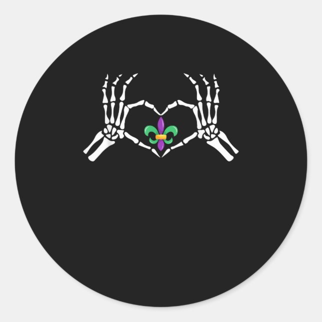 Skeleton Hand Heart Mardi Gras Runder Aufkleber (Vorderseite)