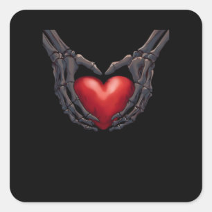 Skeleton Hand Heart Quadratischer Aufkleber