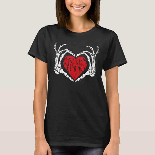 Skeleton Hand Heart Sign Bones Kostüm Halloween T-Shirt (Vorderseite)