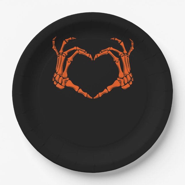 Skeleton Hand Heart Sign Costume Halloween Design Pappteller (Vorderseite)