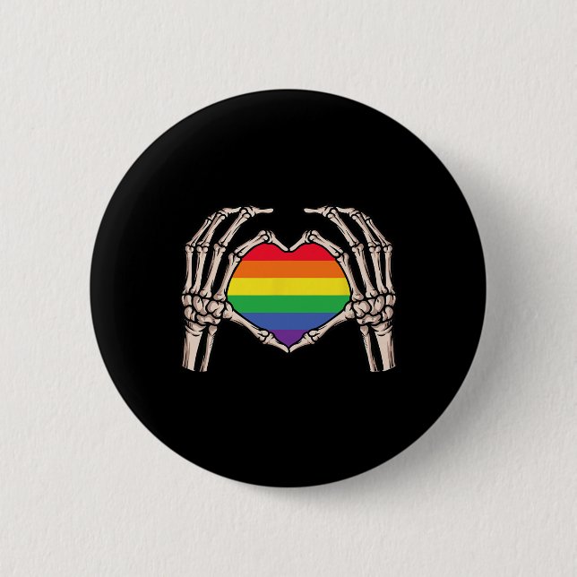 Skeleton Hand Heart Sign Retro Halloween Longbt Ra Button (Vorderseite)