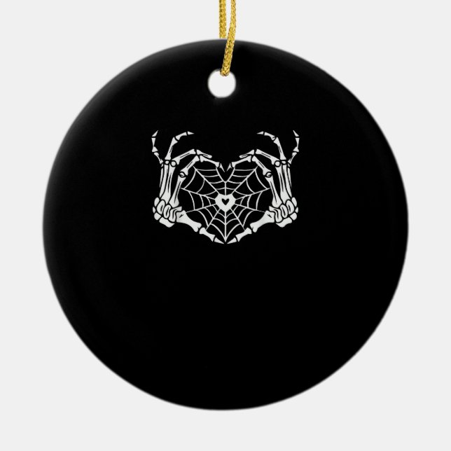 Skeleton Hand Heart Spiderweb Halloween Cobweb Par Keramik Ornament (Vorne)