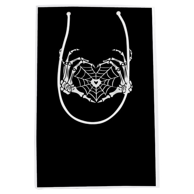 Skeleton Hand Heart Spiderweb Halloween Cobweb Par Mittlere Geschenktüte (Vorderseite)
