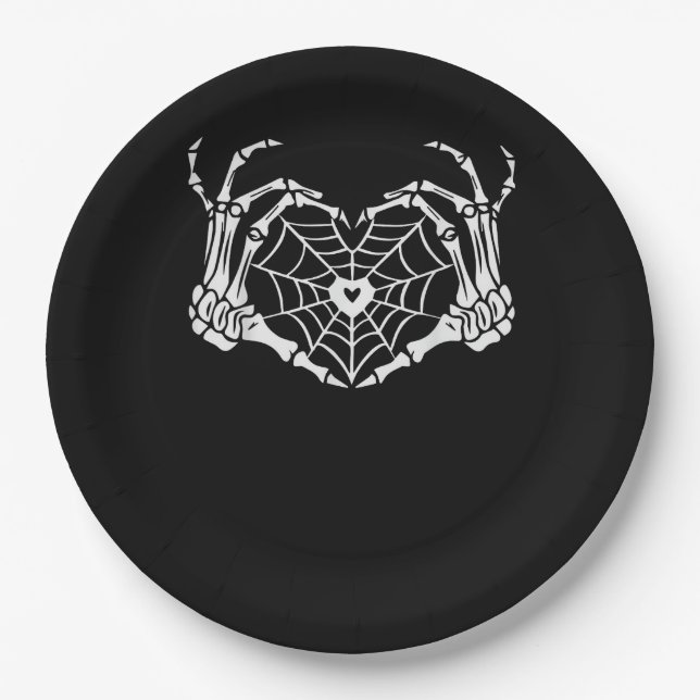 Skeleton Hand Heart Spiderweb Halloween Cobweb Par Pappteller (Vorderseite)