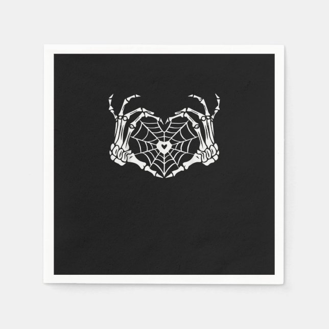Skeleton Hand Heart Spiderweb Halloween Cobweb Par Serviette (Vorderseite)