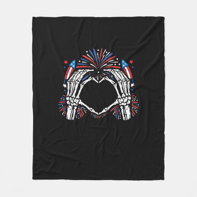 Skeleton Hand Heart USA Patriotic American Fleecedecke (Vorderseite)