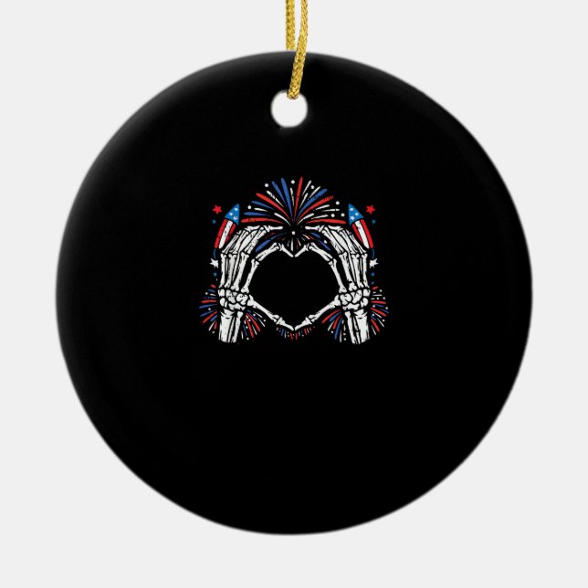 Skeleton Hand Heart USA Patriotic American Keramik Ornament (Vorne)